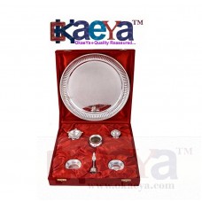 OkaeYa Silver Pooja Thali With Beautiful Red Velvet Box For Gifts
